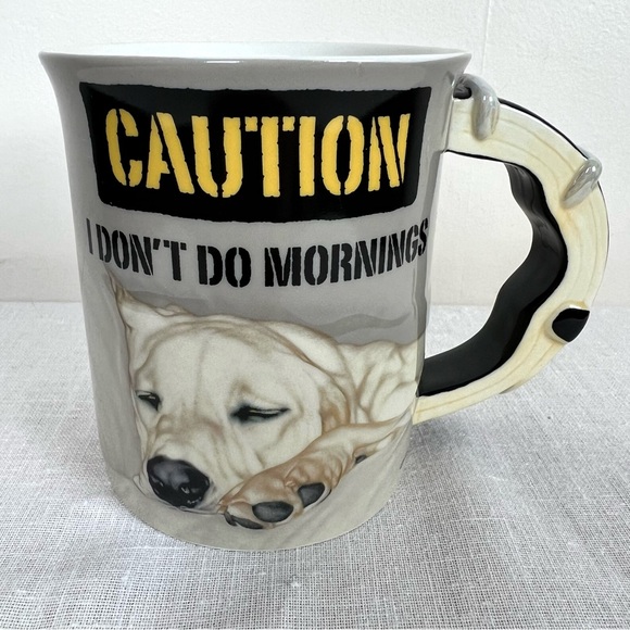 Brett Longly I Don’t Do Mornings Yellow Lab Mug 3D with Collar Handle - Picture 1 of 7
